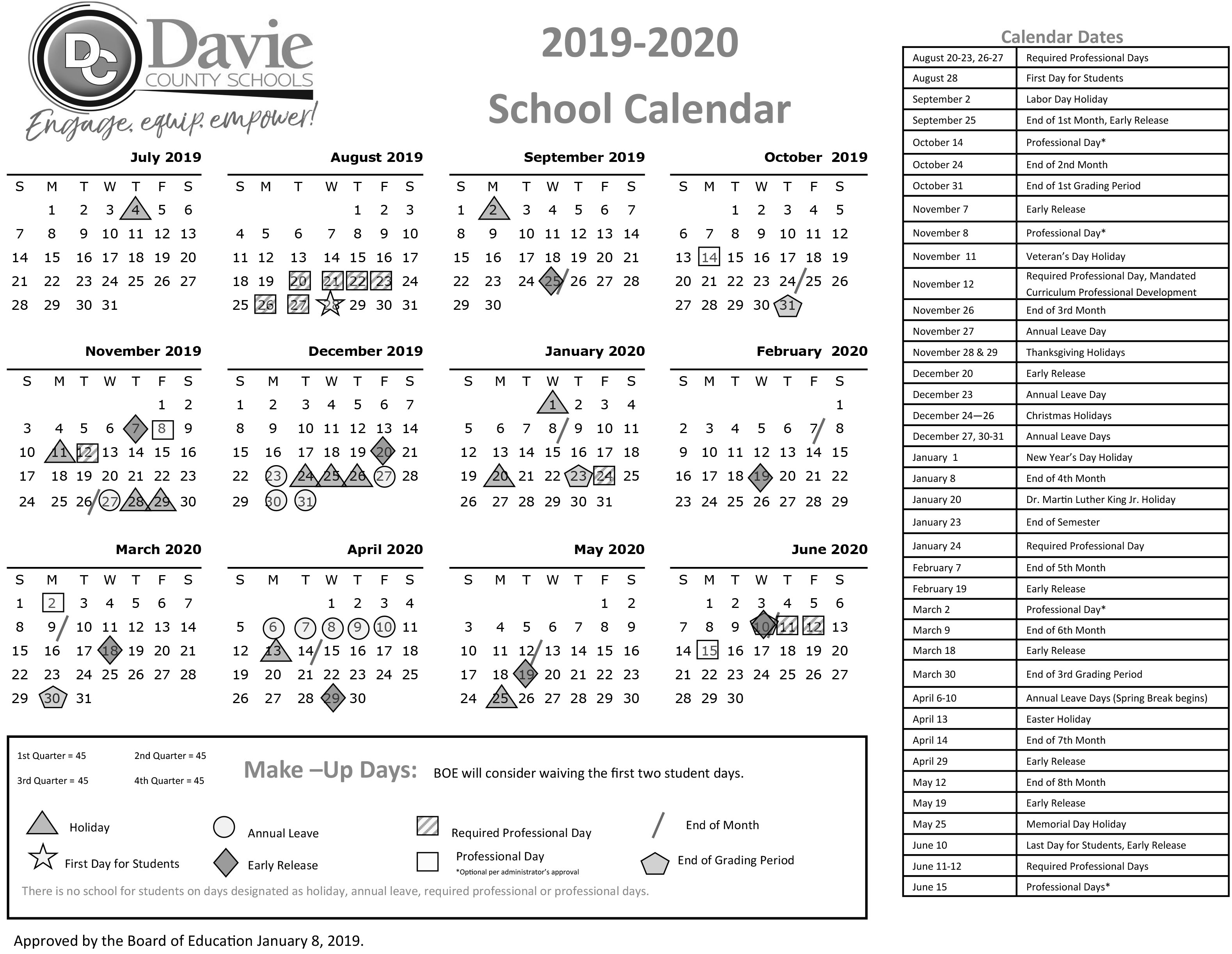 2019 2020DavieSchoolCalendar 1 8 19