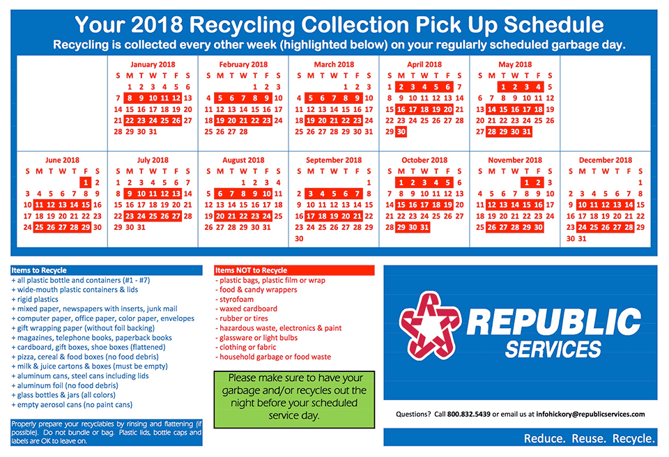 Davie County Recycle Schedule 2018 960px