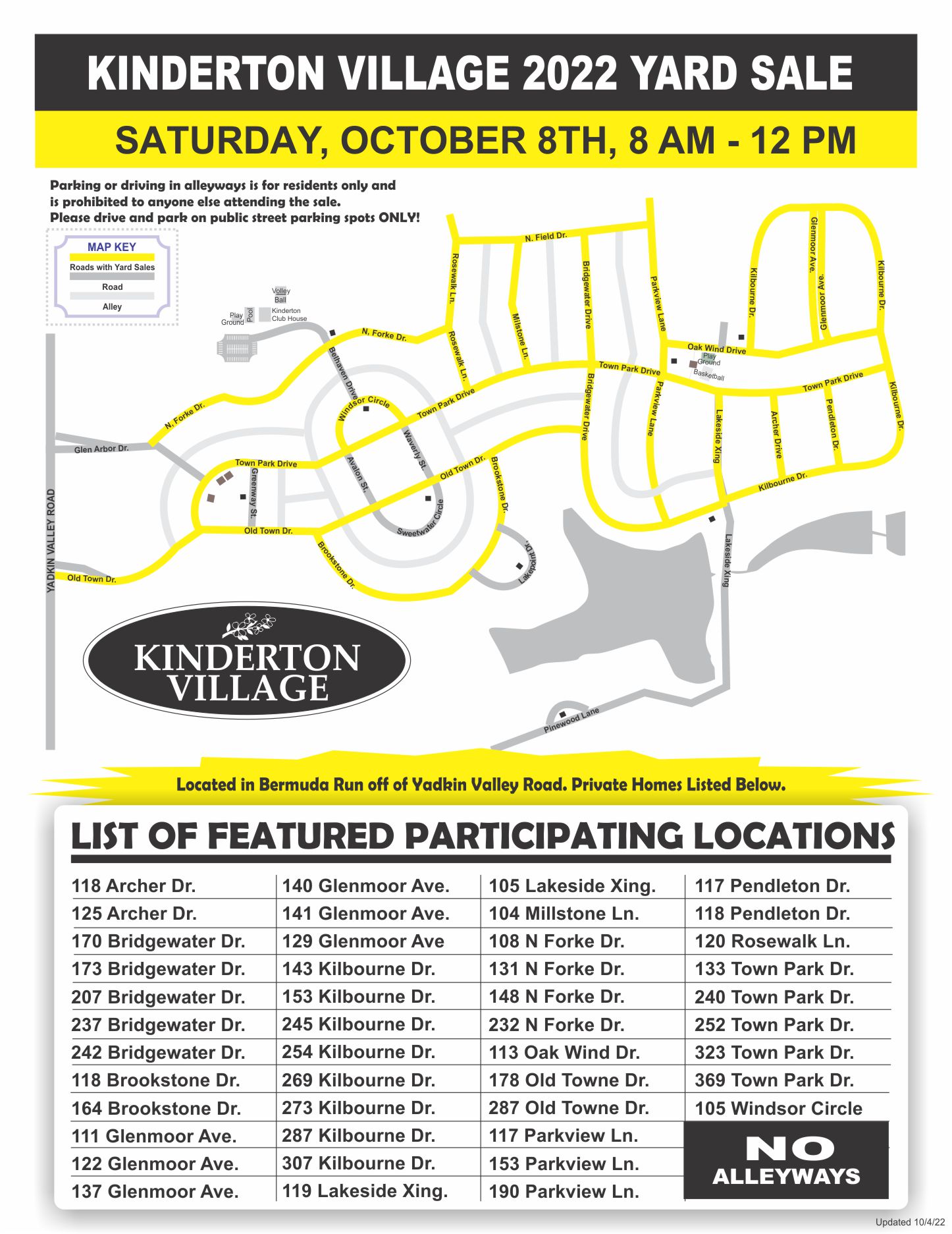 Kinderton Community Yard Sale Map2022 10 4 22