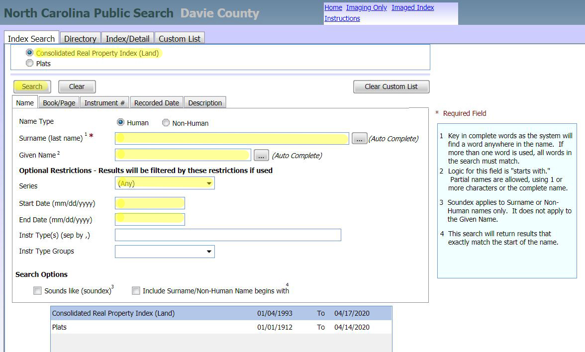 NC Carolina Public Search Davie County